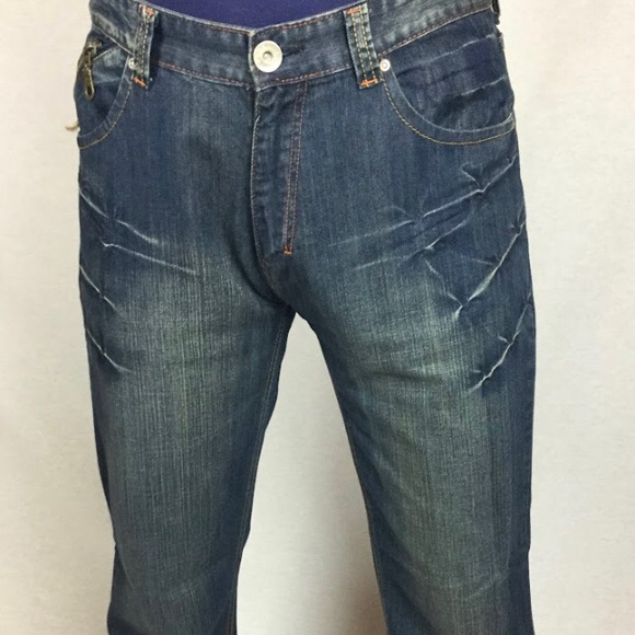 Rare Navy blue Men’s Jeans Beverly Hills Brand stone wash relaxed fit boot cut - Picture 2 of 12
